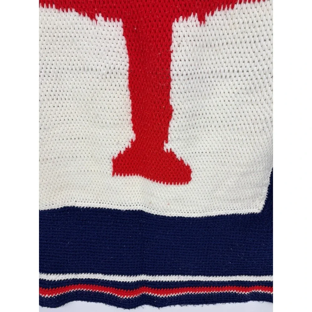 Vintage Handmade Crochet Knit Baby Blanket Airplane Red White Blue 44